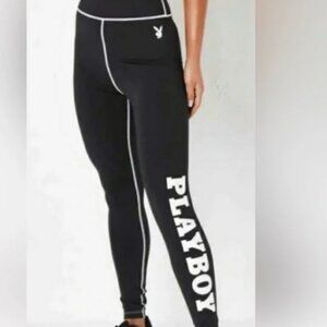 Playboy x Misguided Black Bunny logo full length leggings sz 0 XS